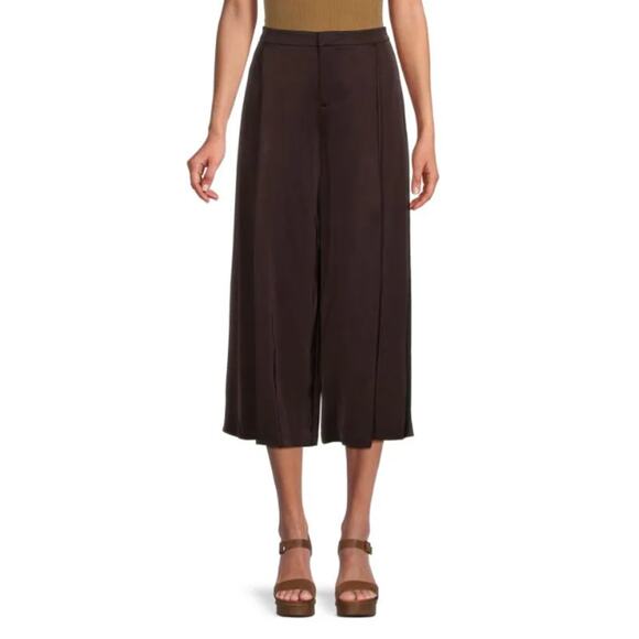 NWT Vince Brown Satin Pleat Front Wide Leg Trousers (Size 20) - Picture 1 of 12
